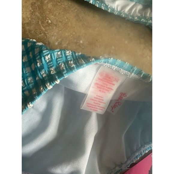 NWT Lilly Pulitzer 10 Crinkle Gingham Swim Bikini Set Turquoise Oasis - Picture 7 of 7